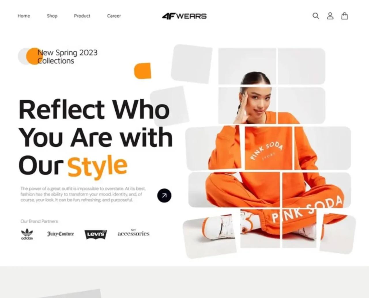 Model in orange streetwear from the supplied design reference